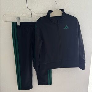 Adidas Black and Green Two-Piece Set